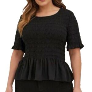Torrid Black Smocked Peplum Blouse